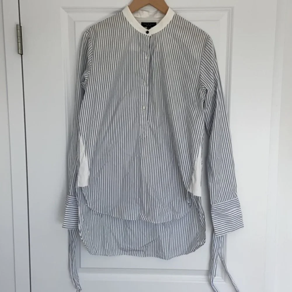 Rag & Bone Dylan striped button down silk cotton shirt - Picture 6 of 13